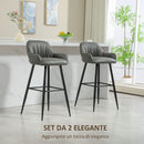 Set 2 Sgabelli da Bar con Schienale in Finta Pelle PU Grigio  