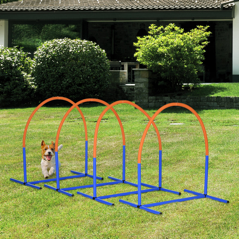 Set Agility Dog con 4 Archi Componibili e Borsa da Trasporto in PE e ABS Blu e Arancione   