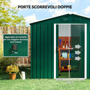 Casetta Box da Giardino Porta Attrezzi 236x174x190 cm con Porte Scorrevoli in Acciaio Verde 