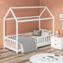 Letto Singolo per Bambini Casetta 96x195x165 cm con Doghe e Recinzione in Legno di Pino Bianco 