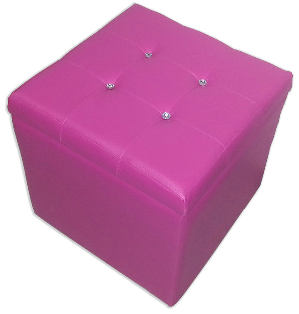 Cubo Pouf Contenitore in Similpelle e Cristalli Renier Fucsia prezzo