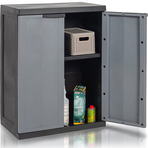 Armadio Basso da Esterno con 2 Ante e 1 Ripiano Regolabile in PP Grigio online