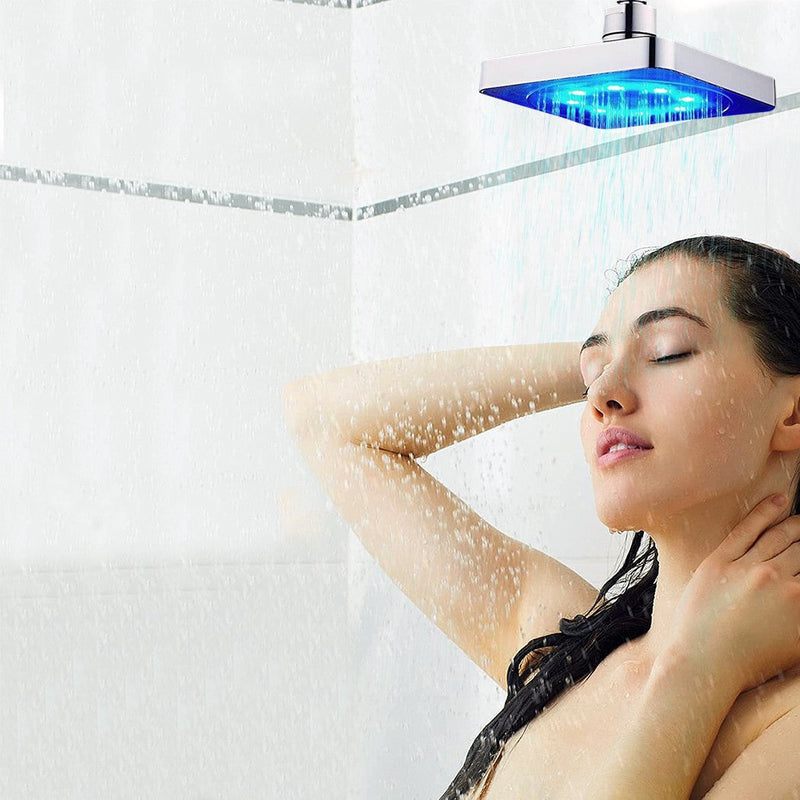Soffione doccia quadrato fisso con 8 led RGB Cromoterapia in ABS ad alta pressione