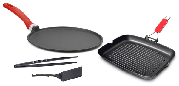 Set 4 Pezzi Bistecchiera + Piastra Multiuso in Alluminio Pressofuso Antiaderente Olympia Love online