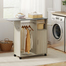 Mobile Asse da Stiro in Effetto Lino Armadietto e Barra per Vestiti 127x42,5x99 cm Grigio e Color Legno      