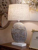 Lampada da Tavolo Resina Eclips Ø38x68 cm in Resina e Ferro e Tessuto Oro e Bianco      
