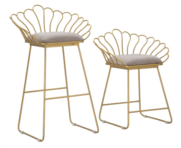 online Sgabello Glam Flower Grigio 57x52x94-56x48x72,50 cm in Ferro e Spugna e Tessuto Oro e Grigio