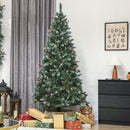 Albero di Natale Alto 210 cm 928 Rami Pigne e Bacche Rosse Base in Metallo Verde      