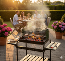 Barbecue a Carbone Griglia 58x38 cm  Ompagrill 70501 Ripiani in Legno e Struttura in Acciaio Verniciato Nero