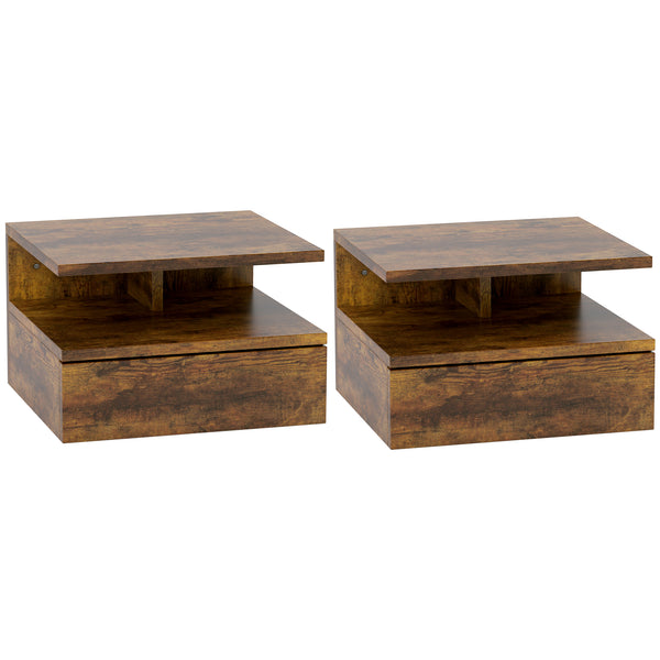 sconto Set 2 Comodini Sospesi per Camera da Letto 35x32x22,5 cm con Cassetto in Legno Marrone