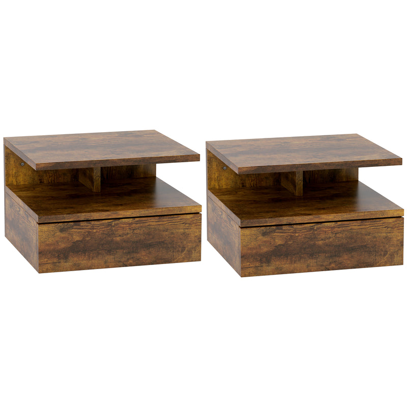 Set 2 Comodini Sospesi per Camera da Letto 35x32x22,5 cm con Cassetto in Legno Marrone  