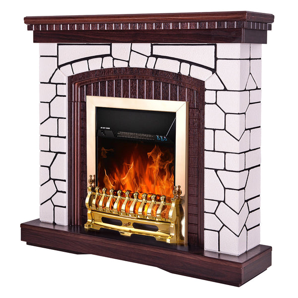 acquista Camino Elettrico da Pavimento 105,8x110x30 cm Effetto Fiamma 2000W Natali & Galileo Gold Bianco/noce scuro