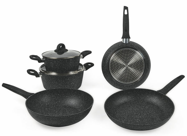 online Batteria di Pentole 7 Pezzi in Alluminio Antiaderente Induzione Effetto Pietra Villa du0026#39;Este Home Tivoli Galaxy