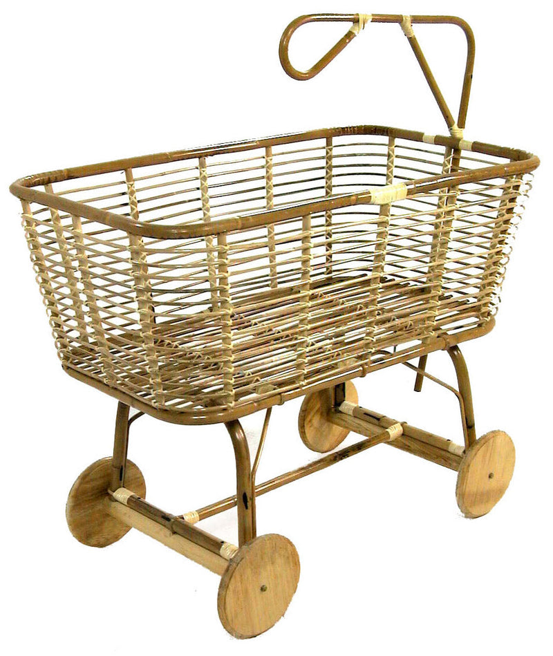 Culla per Bambini in Rattan Ruote in Legno Norma