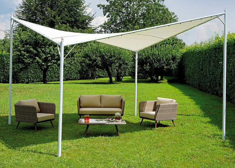 Gazebo a Vela Ombreggiante da Giardino in Ferro 4x4m Vorghini Butterfly Bianca