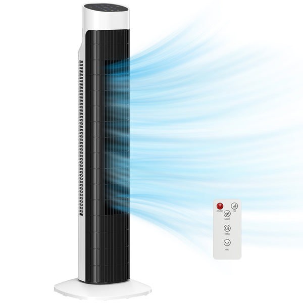 sconto Ventilatore a Torre da Pavimento 25x25x80 cm Oscillante 70° in PP e ABS Bianco e Nero