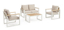 Set 4 Pezzi Salotto da Giardino con Divano 2 Poltrone e Tavolino in Alluminio e Polywood Leandro Bianco e Beige