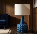 Lampada da Tavolo Gress Blu Ø30x51,5 cm in Ceramica e Ferro e Tessuto Blu e Bianco      