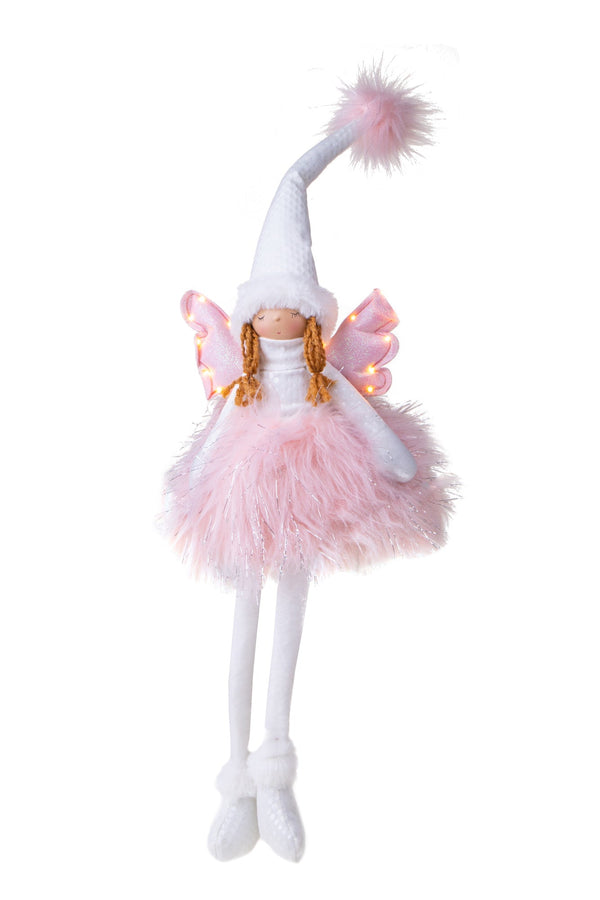 Angelo Seduto con Led H60 cm in Tessuto Rosa sconto