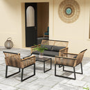 Set  4 Pezzi da Esterno Divano 2 Poltrone e Tavolino Top in Vetro in Rattan PE Nero  