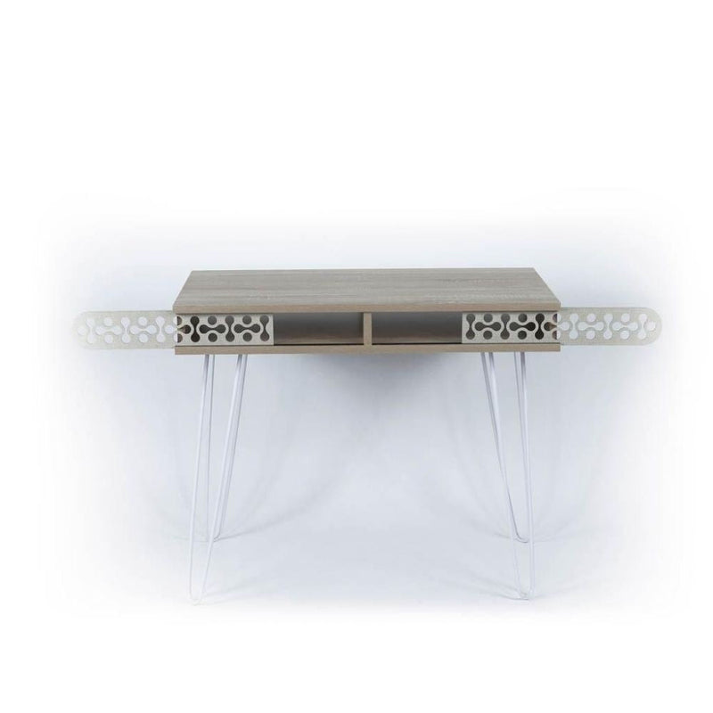 Scrivania Ilia 96x51x75 cm piedi in metallo bianco e piano rovere