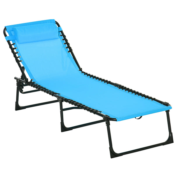 Lettino Prendisole Pieghevole 189x58x30 cm con Schienale Reclinabile in Acciaio e Tessuto a Rete Blu online