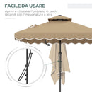 Ombrellone da Giardino Decentrato Doppio Tetto 2.5x2.5m Base a Croce Cachi