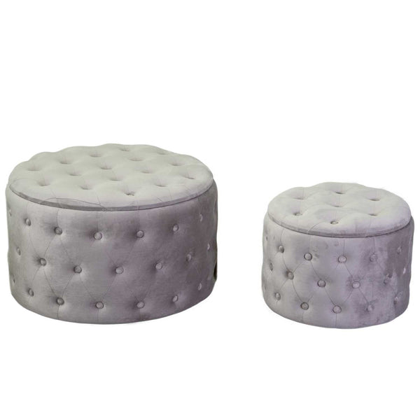 sconto Set 2 Pouf Contenitore Ø50 cm e Ø70 cm in Tessuto Velluto Grigio