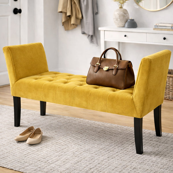 Panca Fondoletto Ingresso 111x40x60 cm con Piedi in Legno e Rivestimento Velluto Mostarda prezzo