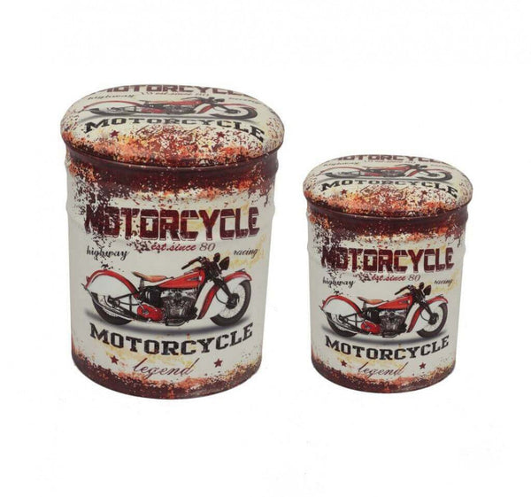 Set 2 Pouf Contenitore Tondo in MDF Moto Grigio Chiaro sconto