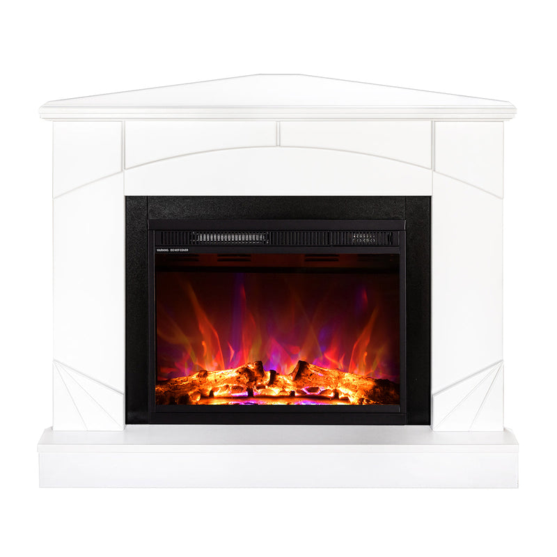 Camino Elettrico da Pavimento ad Angolo 85x106x53 cm Effetto Fiamma 1500W Madeira & lorance Bianco