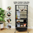 Gabbia per Piccoli Animali a 4 Livelli 52x52x115 cm con Rampe Amaca e Ruote Grigio   