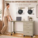 Scrivania da Ufficio Pieghevole 107x50x72 cm con 3 Cassetti e 4 Ruote con Freno in Truciolato e MDF Rovere      