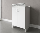 Mobile Lavatoio 2 Ante in Nobilitato 60x50x85 cm Vasca in PP con Asse in Resina e Kit di Scarico Bianco  