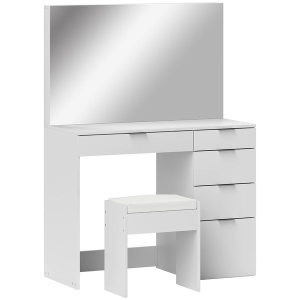 sconto Consolle Trucco con Specchio 5 Cassetti e Sgabello 97,2x44,5x136,5 cm Bianco