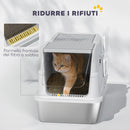 Lettiera per Gatti Grandi con Coperchio Ribaltabile Paletta e Deodorante in Acciaio Inox Grigio Chiaro      