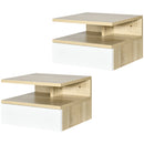 Set da 2 Comodini Sospesi con Cassetto e Ripiano Superiore 35x32x22,5 cm in Legno Bianco e Rovere
