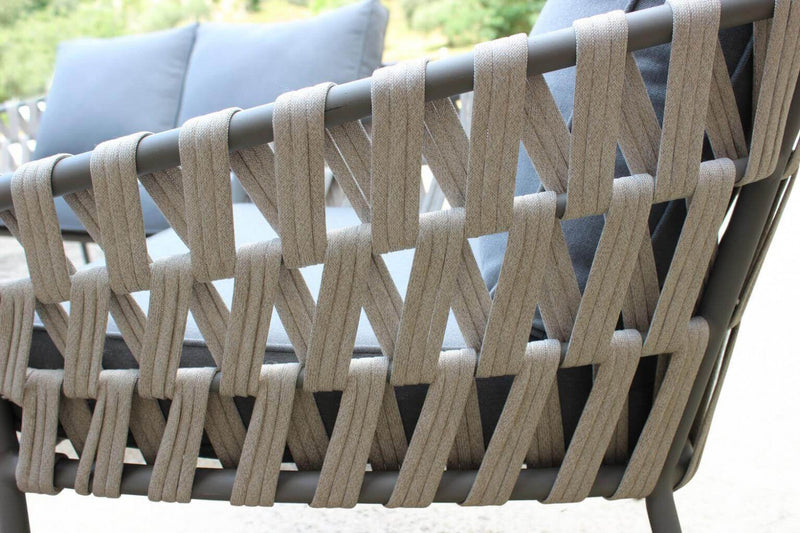 Set Salotto da Giardino Divano 2 Poltrone e Tavolino con Cuscini in Alluminio Marrone