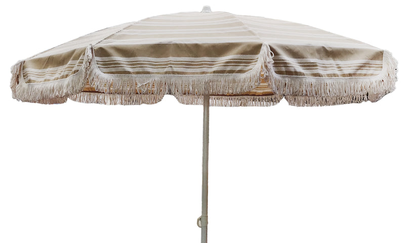 Ombrellone da Giardino Ø200 cm Telo con Frangia 9 cm Ecrù