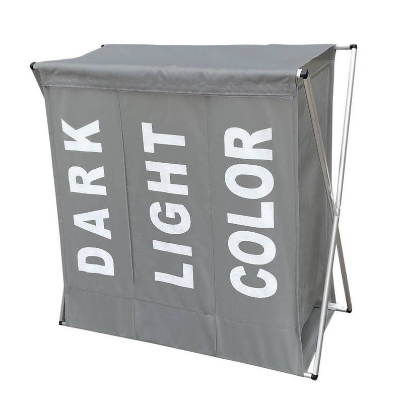 Cesto Portabiancheria 63x61x32 cm 3 Scomparti in Alluminio Grigio Scuro