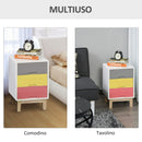 Comodino in Legno Colorato 3 Cassetti 30x34x51 cm 