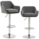 Set 2 Sgabelli Bar Girevoli 52x47x84-106 cm con Altezza Regolabile Poggiapiedi e Schienale in Velluto con Base in Metallo Grigio      