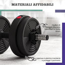 Set 2 in 1 con 2 Manubri Convertibili in Bilanciere 95x20x20 cm Peso Totale 15 kg e Dischi Regolabili in Acciaio Plastica e Sabbia Rosso      
