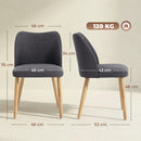 Set 2 Sedie Pranzo Imbottite 46x52x76 cm con Gambe Legno Hevea Tessuto Grigio Chiaro      