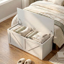 Cassapanca Contenitore 100x40x45 cm con 2 Cerniere di Sicurezza in Truciolato Bianco Effetto Legno      