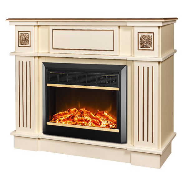 Camino Elettrico da Pavimento 92,9x120x28 cm Effetto Fiamma 1500W Miracle & Mars Avorio sconto