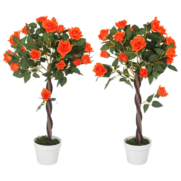 acquista Set 2 Piante Artificiali Camelie con 21 Fiori per Interni con Vaso in PE Arancione