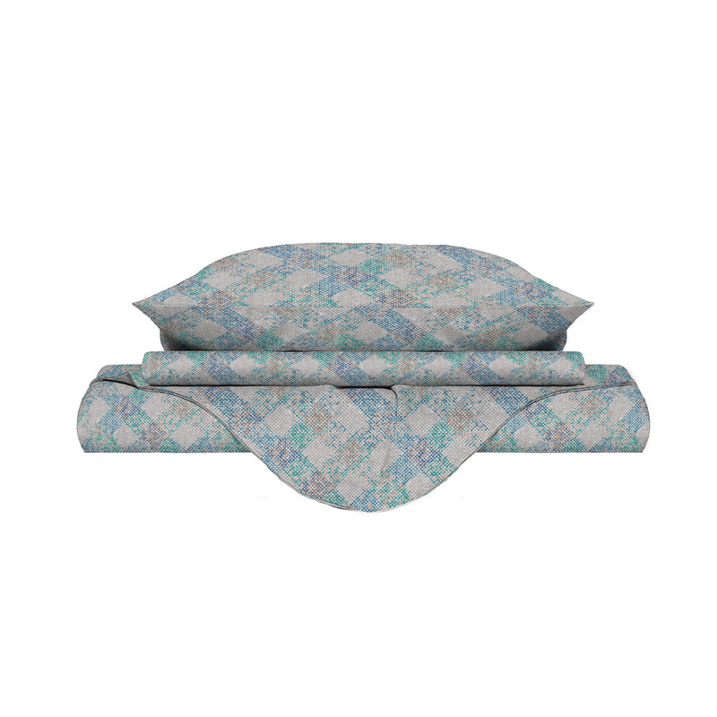 Copripiumino Matrimoniale con Stampa su Sacco e Federe in Cotone Athena Eva Blu