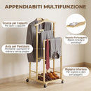 Appendiabiti da Terra 41x50x105 cm con Ruote Grucce Barre Vassoio e Ripiano in Bambù Rovere      