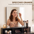 Tavolo da Trucco con Specchio 75x38x135 cm con 3 Ripiani 2 Cassetti e Sgabello in Legno e Vetro Nero      
